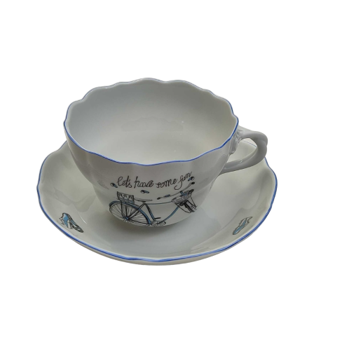 Cup and Saucer with Man Bicycle