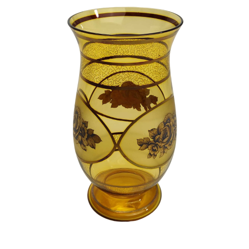 Amber Vase with 3 Roses