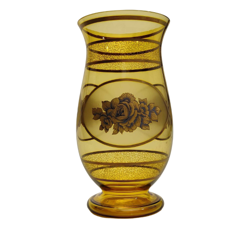 Amber Vase with 3 Roses